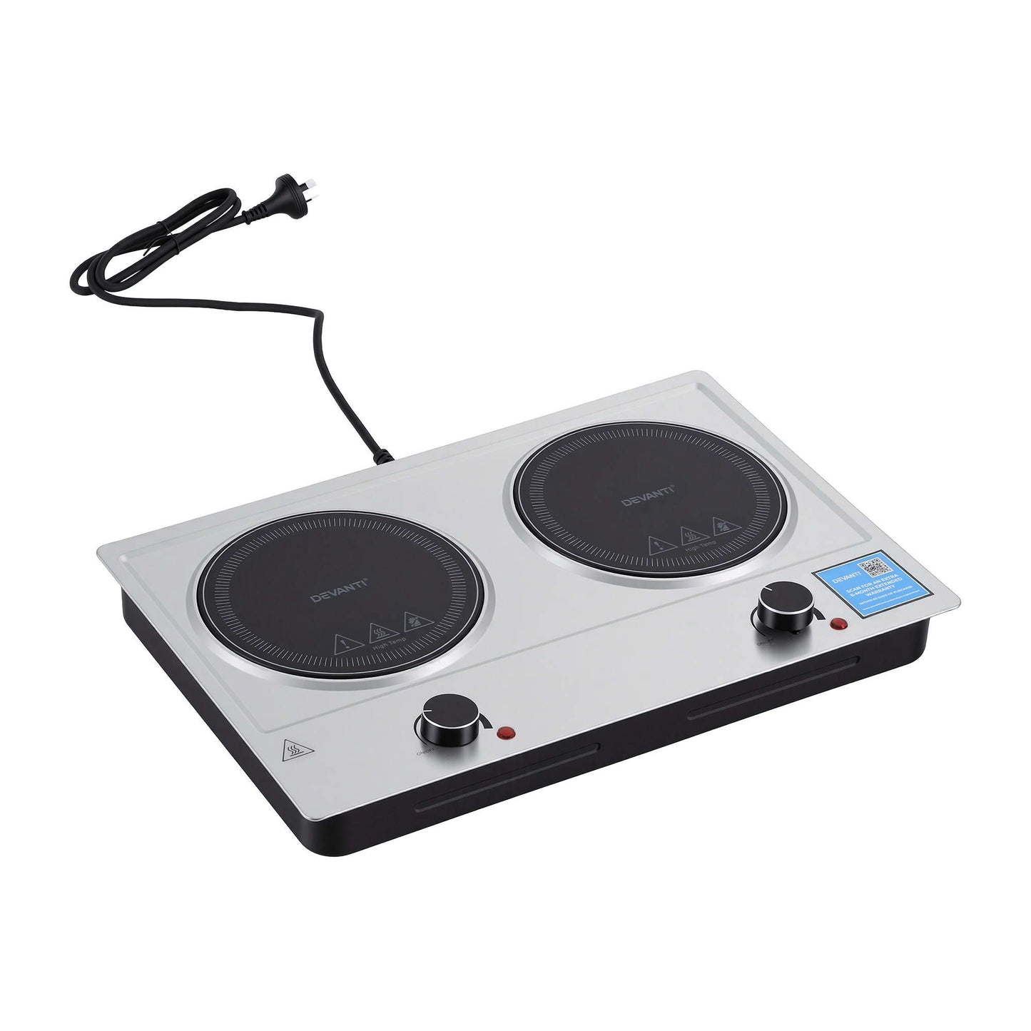 Devanti 2 Hobs Ceramic Cooktop Electric Hot Plate Infrared Knob Control 2400W CCT-B-2B-2Z-KNOB-SS