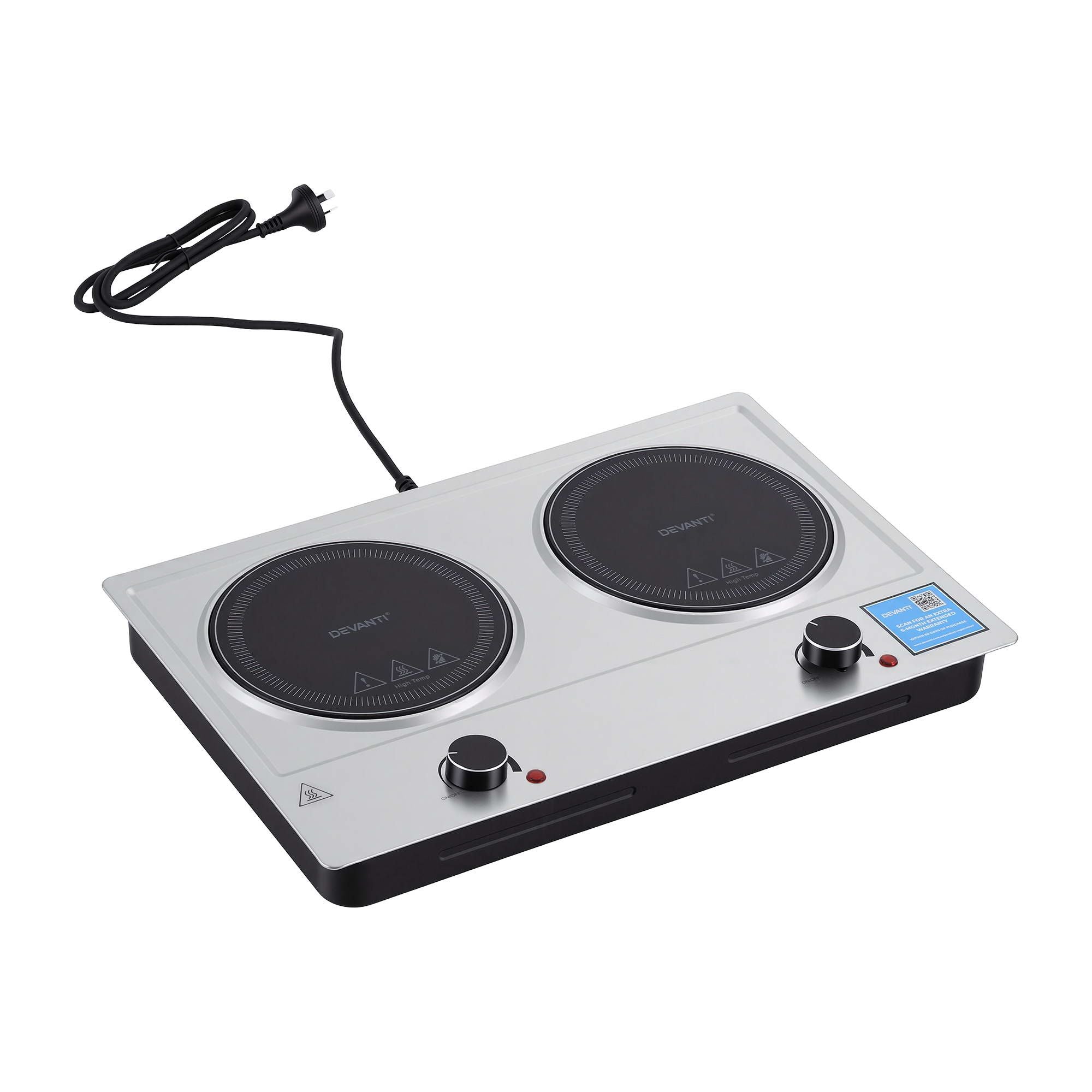 Devanti 2 Hobs Ceramic Cooktop Electric Hot Plate Infrared Knob Control 2400W CCT-B-2B-2Z-KNOB-SS