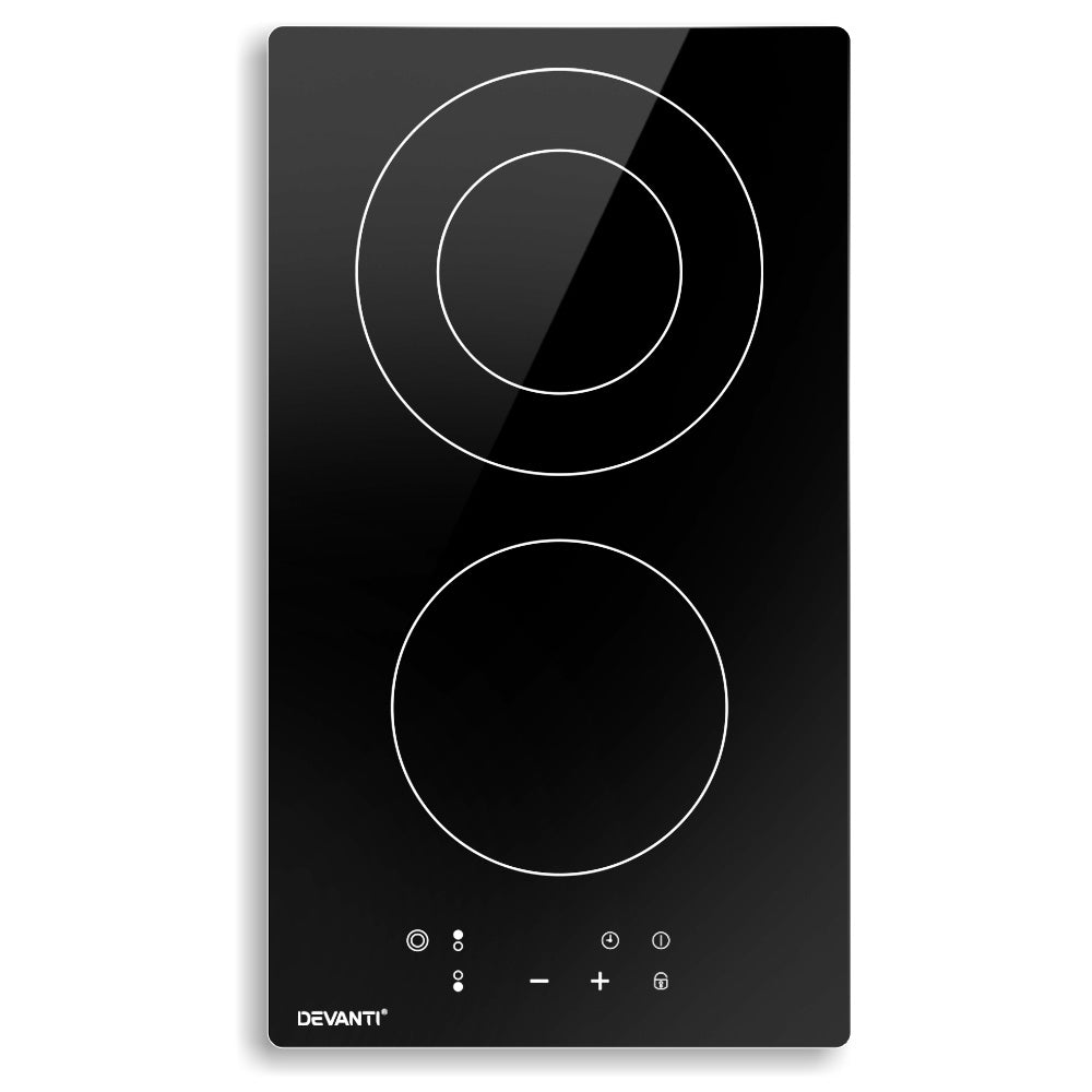 Devanti Electric Ceramic Cooktop 30cm CCT-B-2B-3Z-TOUCH-BK