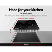 Devanti Electric Ceramic Cooktop 30cm CCT-B-2B-3Z-TOUCH-BK