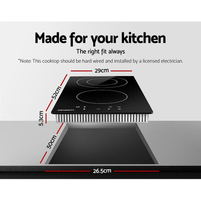 Devanti Electric Ceramic Cooktop 30cm CCT-B-2B-3Z-TOUCH-BK