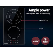 Devanti Electric Ceramic Cooktop 30cm CCT-B-2B-3Z-TOUCH-BK