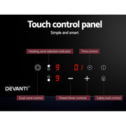 Devanti Electric Ceramic Cooktop 30cm CCT-B-2B-3Z-TOUCH-BK