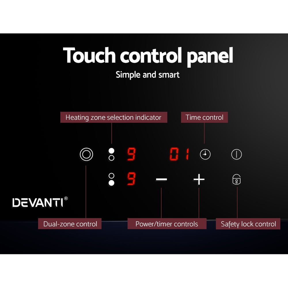Devanti Electric Ceramic Cooktop 30cm CCT-B-2B-3Z-TOUCH-BK