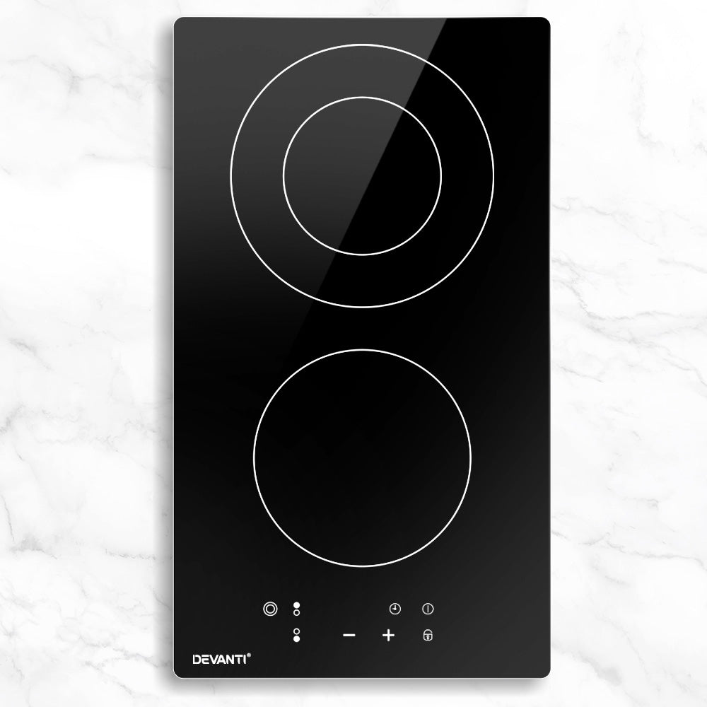 Devanti Electric Ceramic Cooktop 30cm CCT-B-2B-3Z-TOUCH-BK