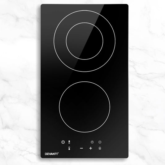 Devanti Electric Ceramic Cooktop 30cm CCT-B-2B-3Z-TOUCH-BK