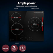 Devanti Electric Ceramic Cooktop 60cm Kitchen Cooker 4 Burner Hob Touch Control 5200W CCT-B-3E-4Z-TOUCH-BK