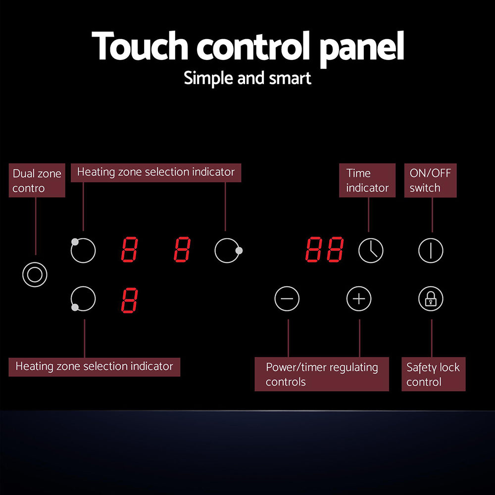 Devanti Electric Ceramic Cooktop 60cm Kitchen Cooker 4 Burner Hob Touch Control 5200W CCT-B-3E-4Z-TOUCH-BK