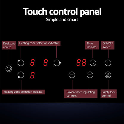 Devanti Electric Ceramic Cooktop 60cm Kitchen Cooker 4 Burner Hob Touch Control 5200W CCT-B-3E-4Z-TOUCH-BK