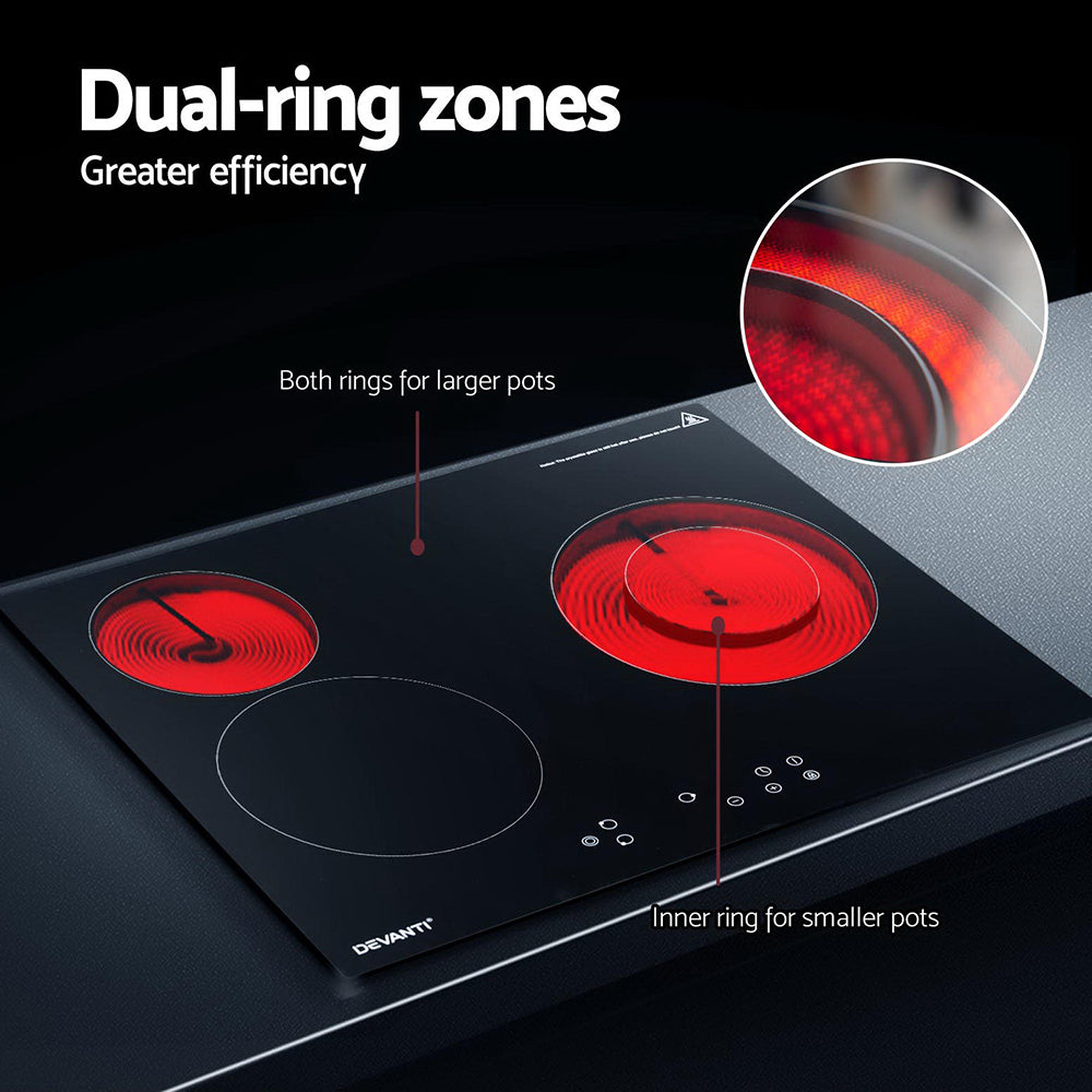 Devanti Electric Ceramic Cooktop 60cm Kitchen Cooker 4 Burner Hob Touch Control 5200W CCT-B-3E-4Z-TOUCH-BK