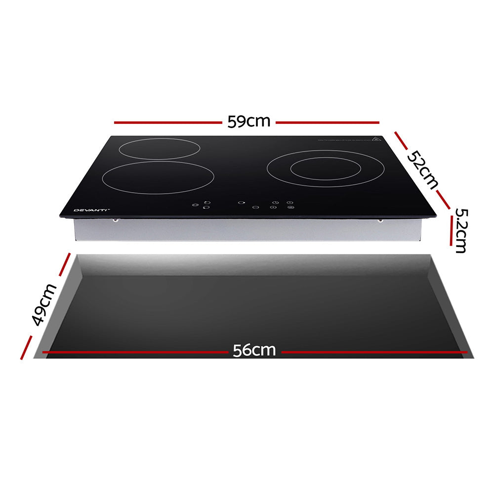 Devanti Electric Ceramic Cooktop 60cm Kitchen Cooker 4 Burner Hob Touch Control 5200W CCT-B-3E-4Z-TOUCH-BK