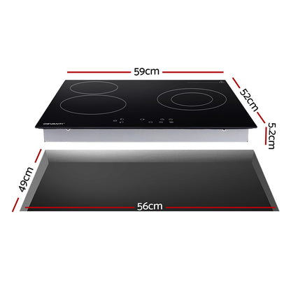 Devanti Electric Ceramic Cooktop 60cm Kitchen Cooker 4 Burner Hob Touch Control 5200W CCT-B-3E-4Z-TOUCH-BK