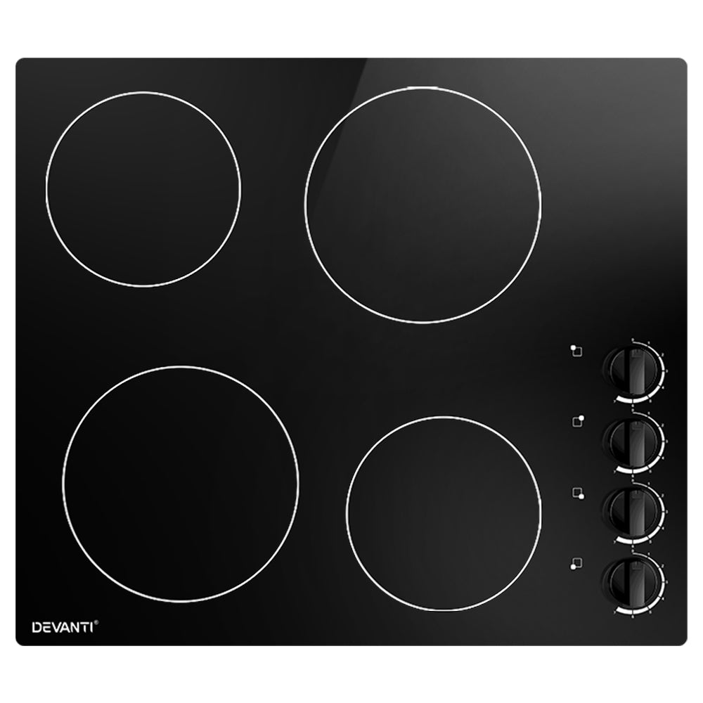 Devanti Electric Ceramic Cooktop 60cm CCT-B-4B-4Z-KNOB-BK