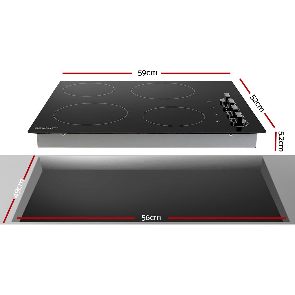 Devanti Electric Ceramic Cooktop 60cm CCT-B-4B-4Z-KNOB-BK