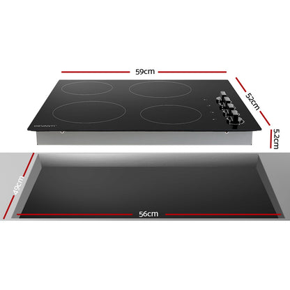 Devanti Electric Ceramic Cooktop 60cm CCT-B-4B-4Z-KNOB-BK