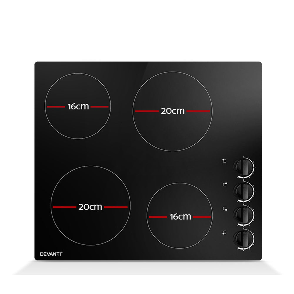 Devanti Electric Ceramic Cooktop 60cm CCT-B-4B-4Z-KNOB-BK