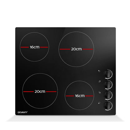Devanti Electric Ceramic Cooktop 60cm CCT-B-4B-4Z-KNOB-BK