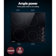Devanti Electric Ceramic Cooktop 60cm CCT-B-4B-4Z-KNOB-BK