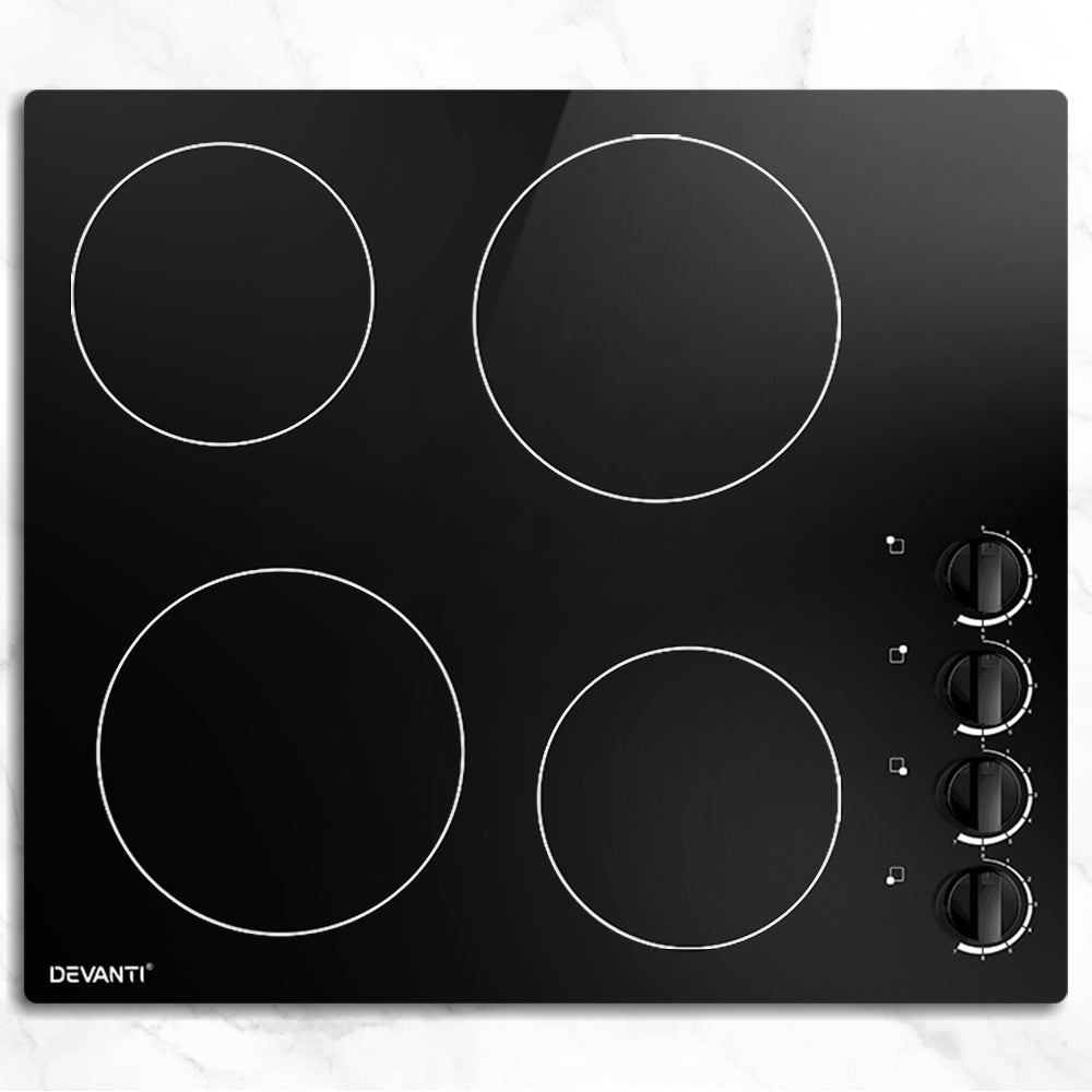 Devanti Electric Ceramic Cooktop 60cm CCT-B-4B-4Z-KNOB-BK
