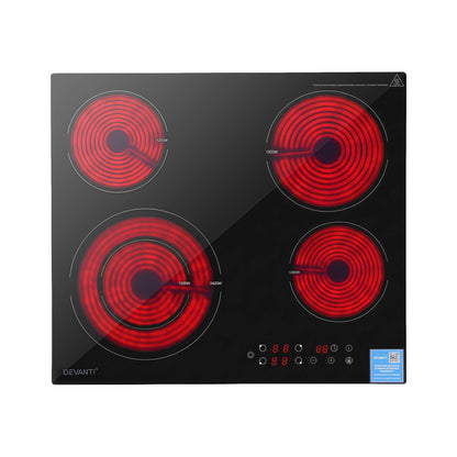 Devanti Ceramic Cooktop 5 Cooking Zone 4 Electric Hobs Touch Control 7600W Black CCT-B-4B-5Z-TOUCH-BK