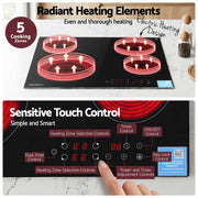 Devanti Ceramic Cooktop 5 Cooking Zone 4 Electric Hobs Touch Control 7600W Black CCT-B-4B-5Z-TOUCH-BK