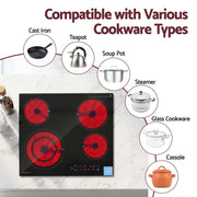 Devanti Ceramic Cooktop 5 Cooking Zone 4 Electric Hobs Touch Control 7600W Black CCT-B-4B-5Z-TOUCH-BK
