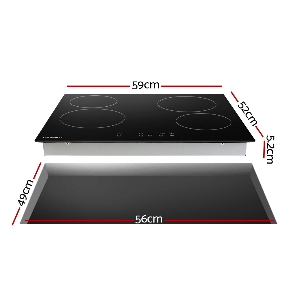 Devanti Electric Ceramic Cooktop 60cm Touch Control CCT-B-4E-4Z-TOUCH-BK