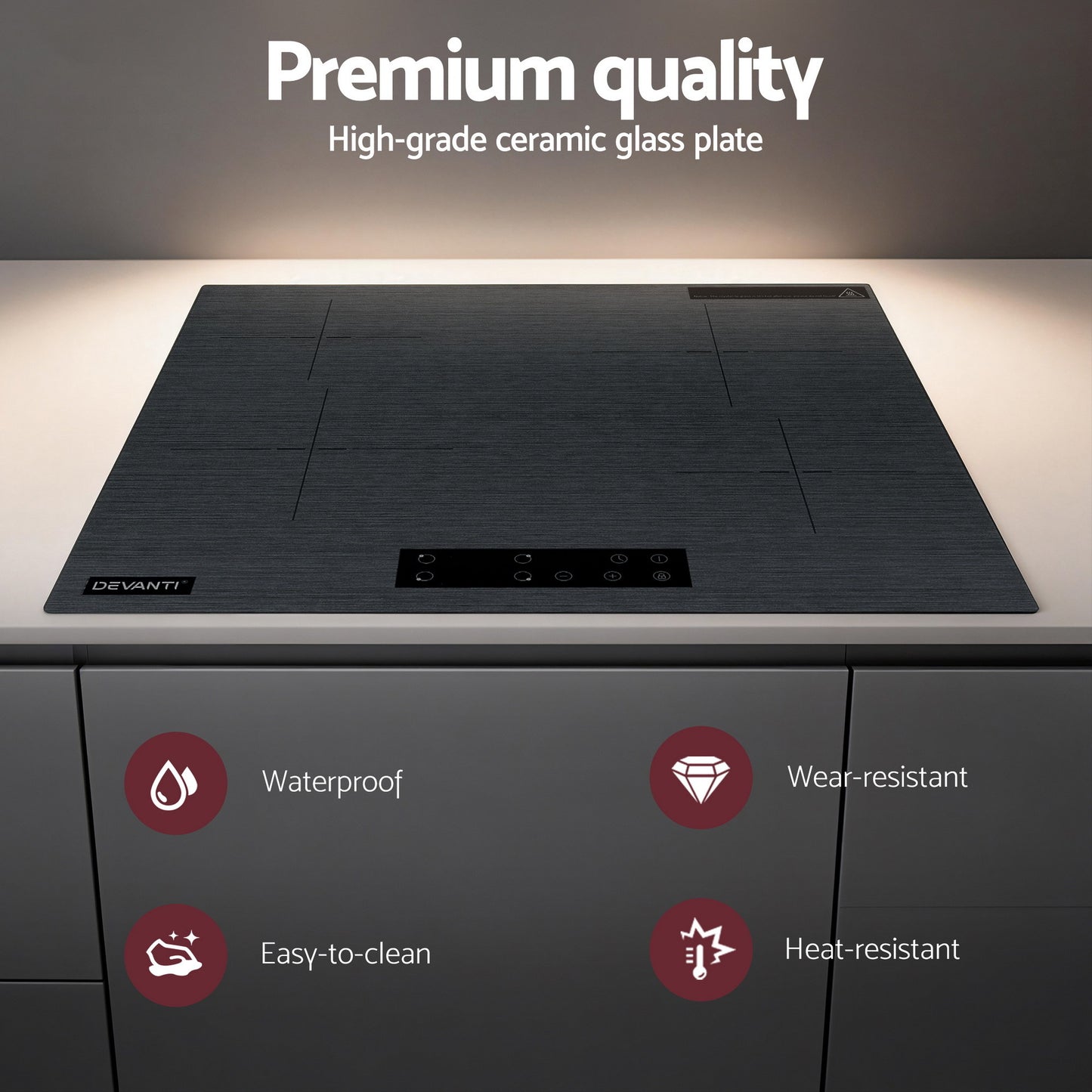 Devanti Electric Ceramic Cooktop 60cm Touch Control Grey CCT-B-4E-4Z-TOUCH-GY