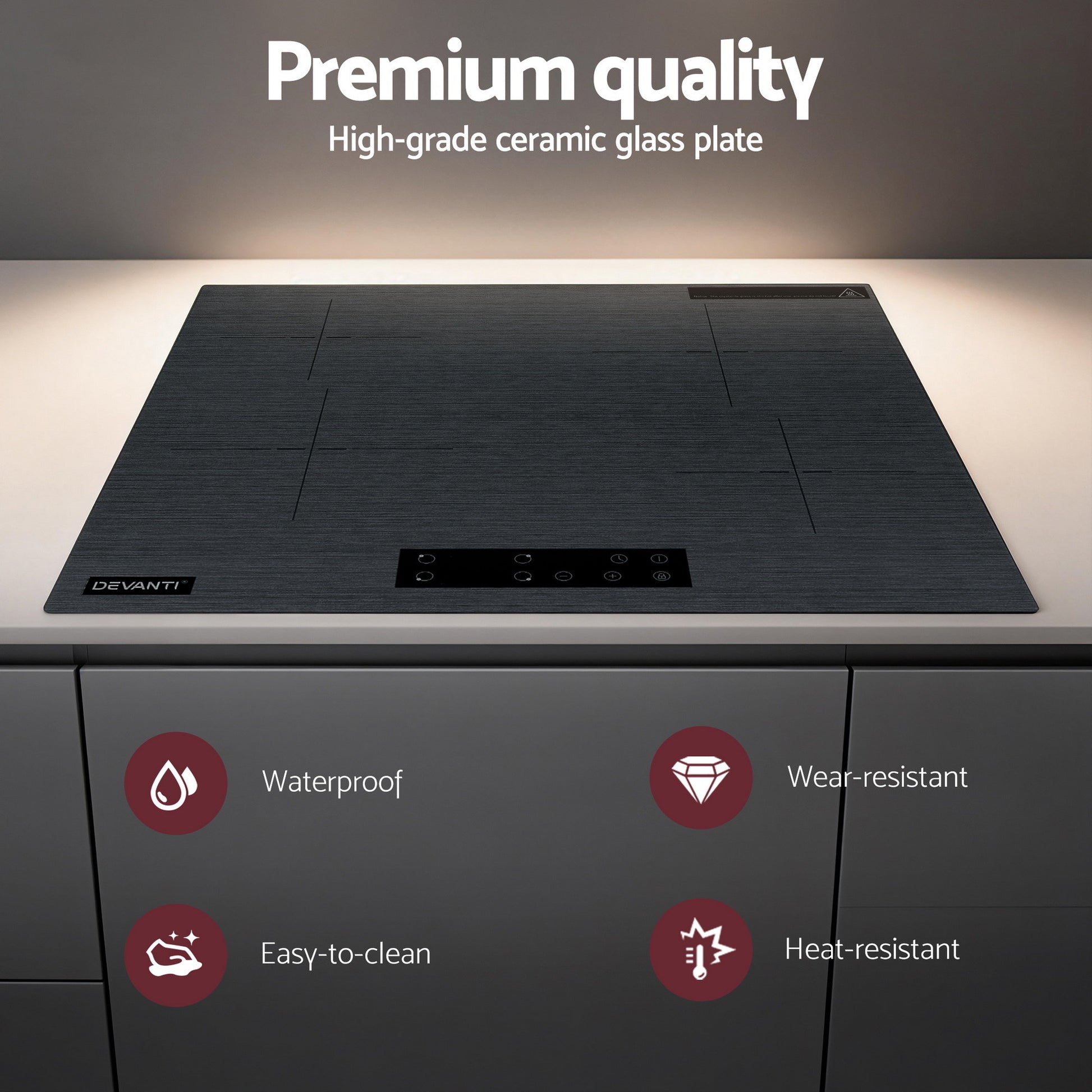 Devanti Electric Ceramic Cooktop 60cm Touch Control Grey CCT-B-4E-4Z-TOUCH-GY