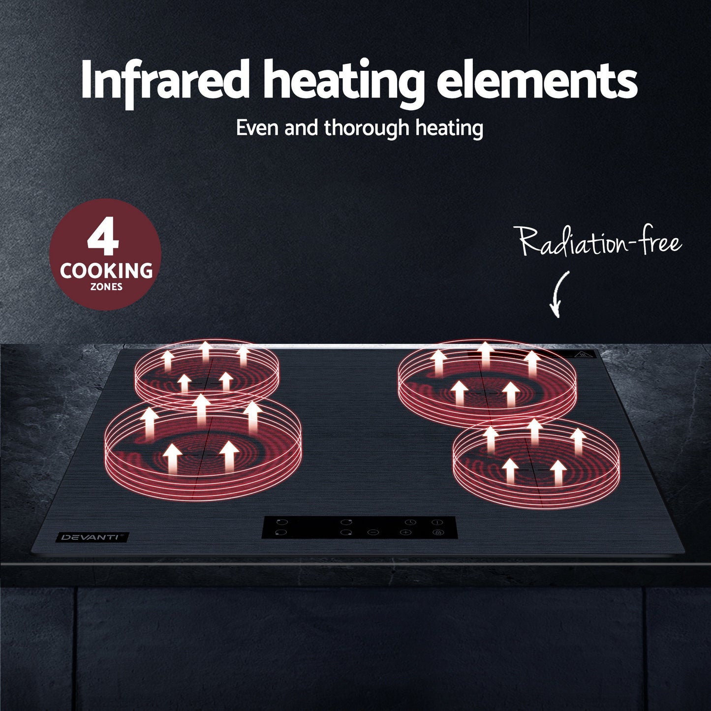 Devanti Electric Ceramic Cooktop 60cm Touch Control Grey CCT-B-4E-4Z-TOUCH-GY