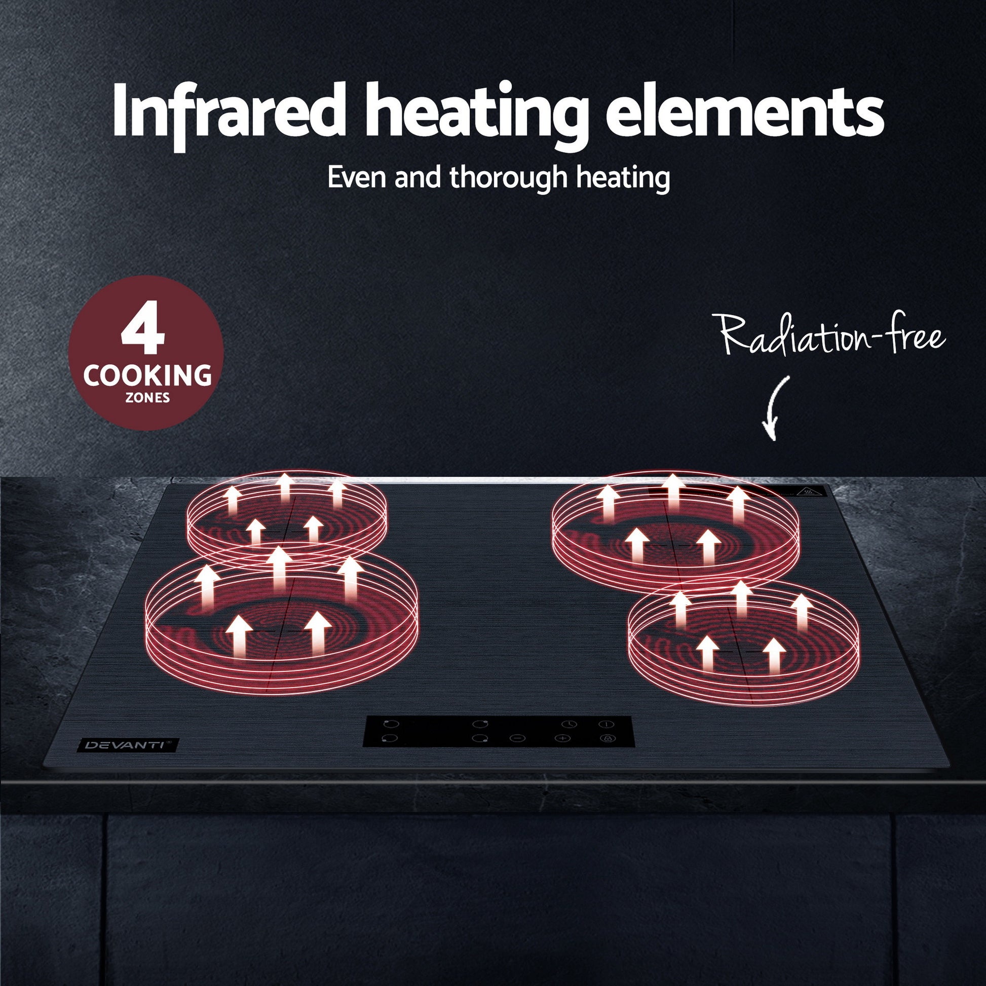 Devanti Electric Ceramic Cooktop 60cm Touch Control Grey CCT-B-4E-4Z-TOUCH-GY