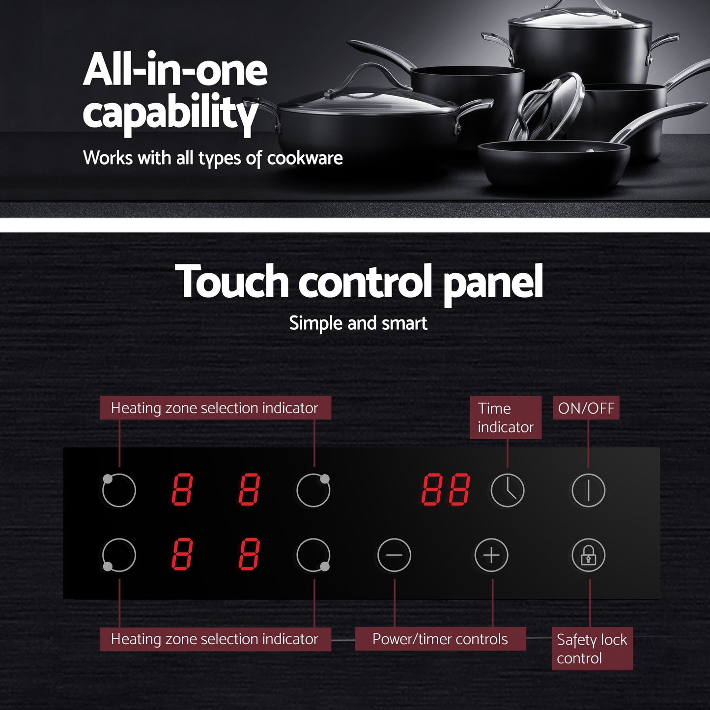 Devanti Electric Ceramic Cooktop 60cm Touch Control Grey CCT-B-4E-4Z-TOUCH-GY