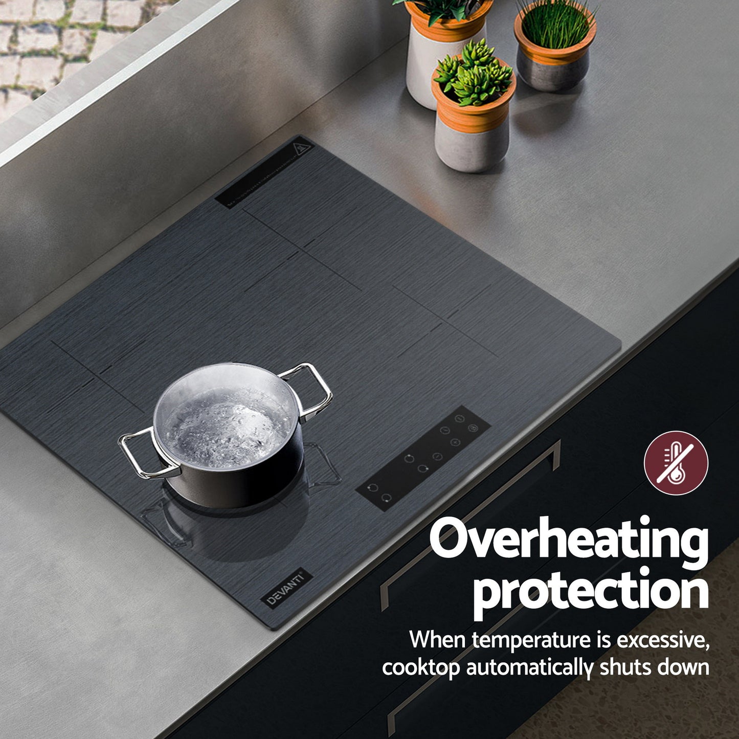 Devanti Electric Ceramic Cooktop 60cm Touch Control Grey CCT-B-4E-4Z-TOUCH-GY