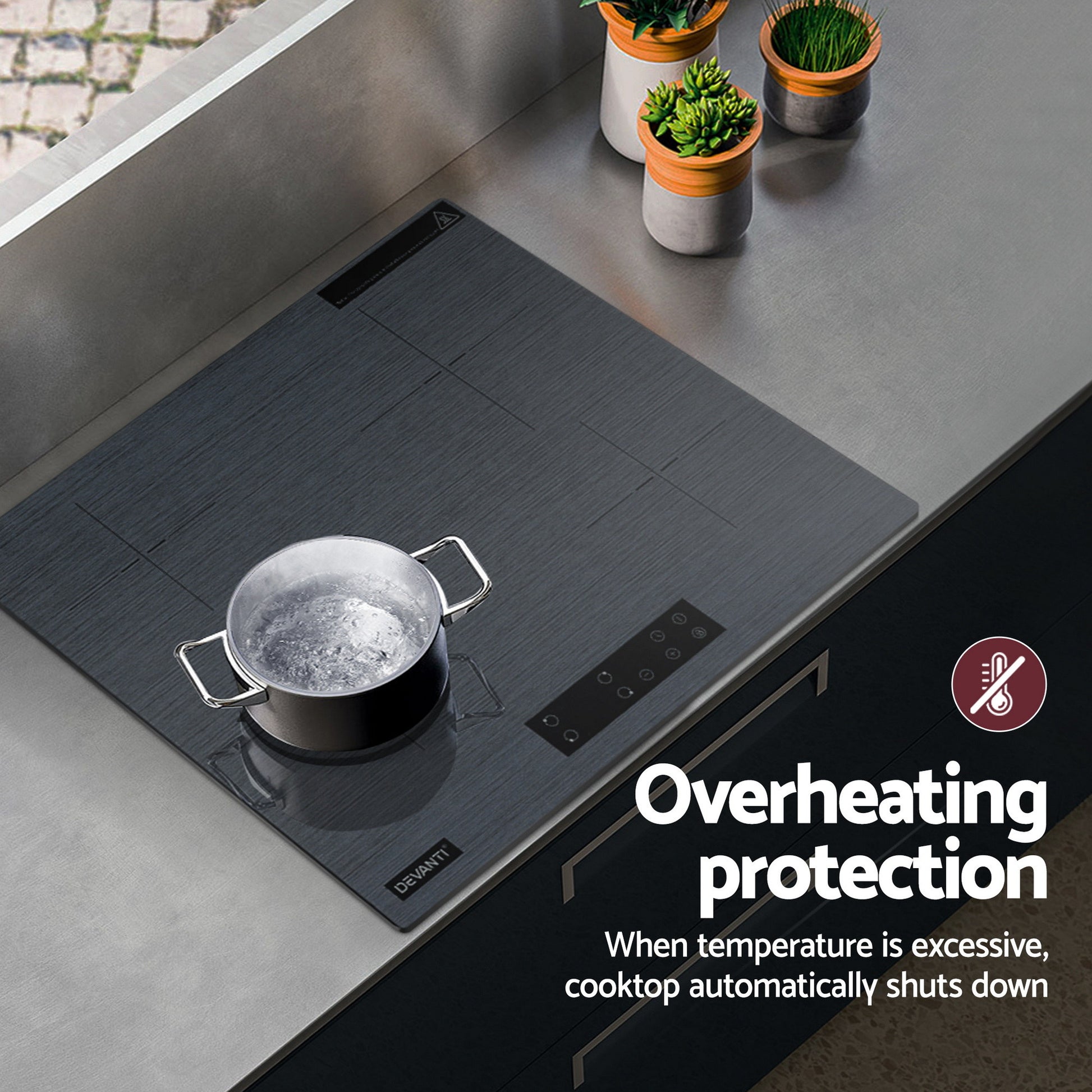 Devanti Electric Ceramic Cooktop 60cm Touch Control Grey CCT-B-4E-4Z-TOUCH-GY
