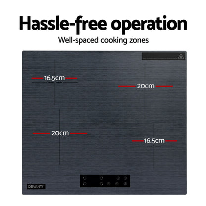 Devanti Electric Ceramic Cooktop 60cm Touch Control Grey CCT-B-4E-4Z-TOUCH-GY