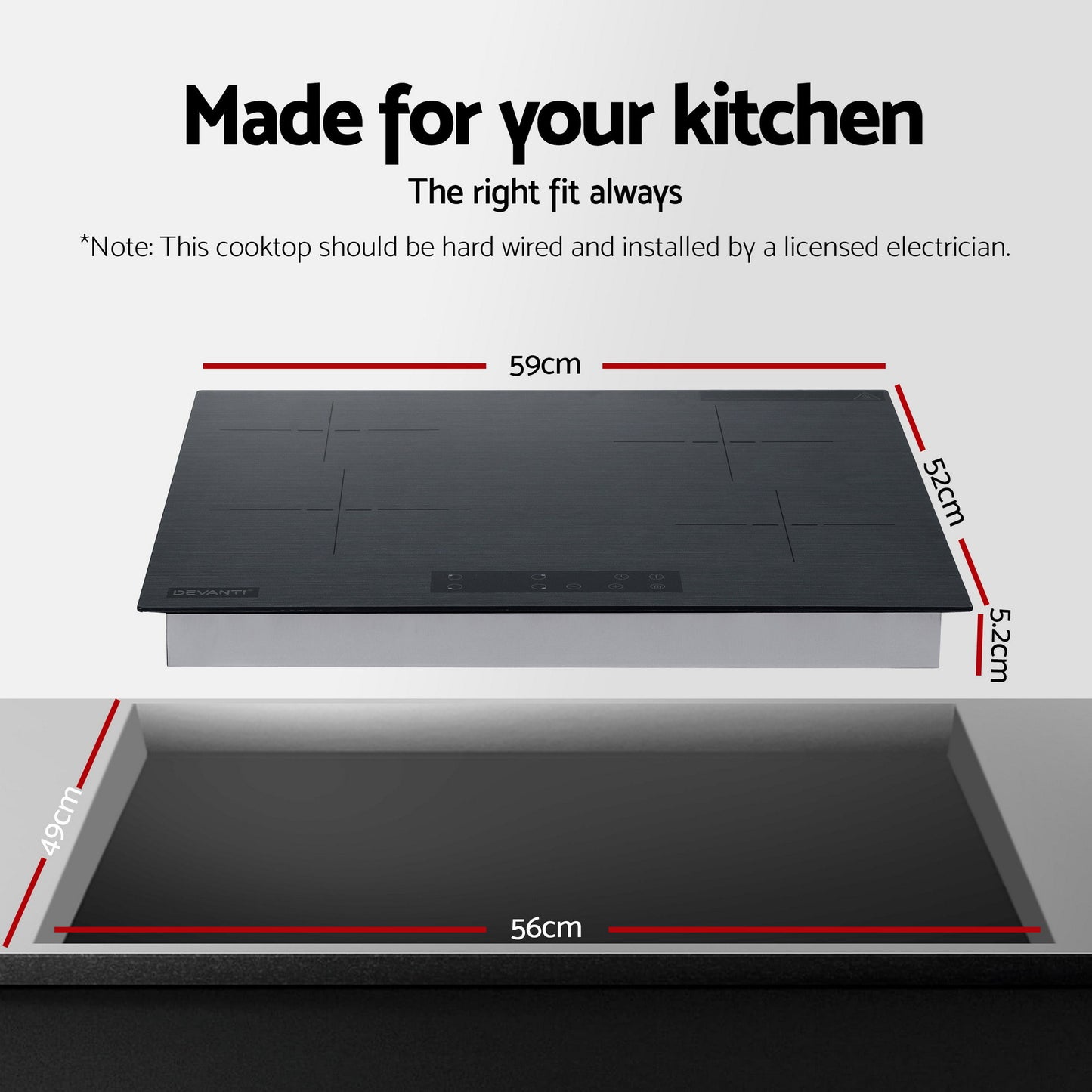 Devanti Electric Ceramic Cooktop 60cm Touch Control Grey CCT-B-4E-4Z-TOUCH-GY