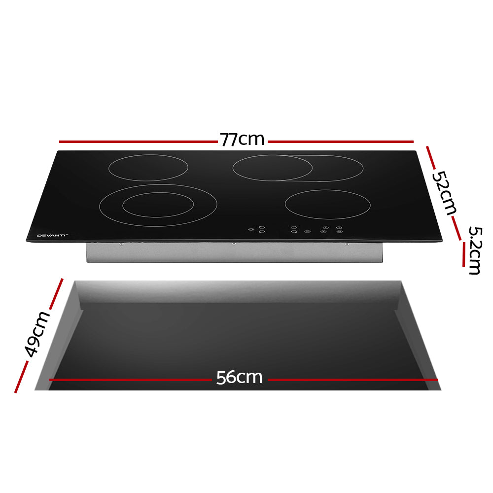 Devanti Electric Ceramic Cooktop 77cm CCT-B-4E-6Z-TOUCH-BK