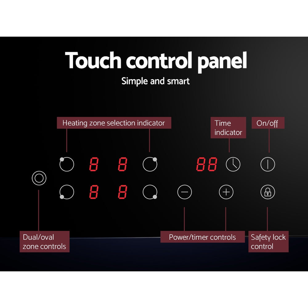 Devanti Electric Ceramic Cooktop 77cm CCT-B-4E-6Z-TOUCH-BK