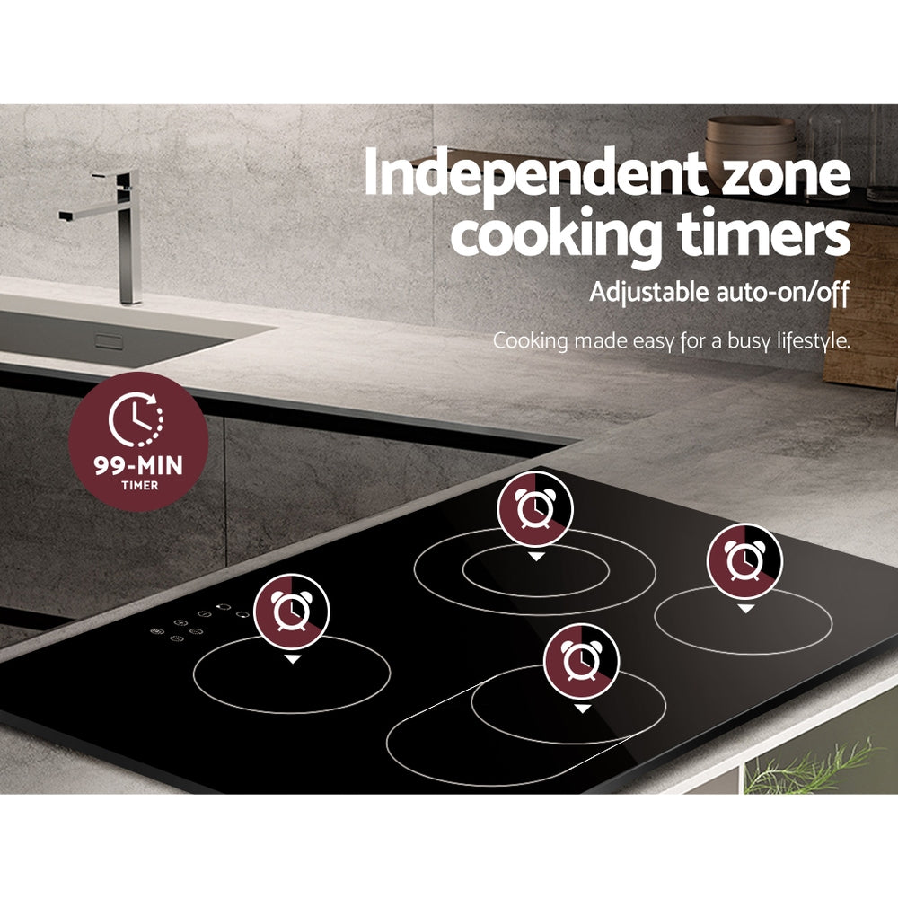 Devanti Electric Ceramic Cooktop 77cm CCT-B-4E-6Z-TOUCH-BK