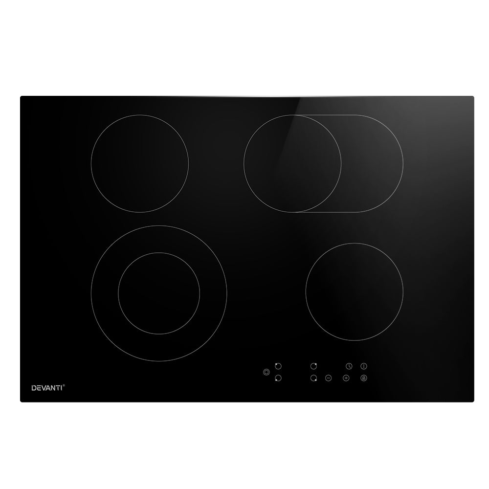 Devanti Electric Ceramic Cooktop 77cm CCT-B-4E-6Z-TOUCH-BK