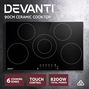 Devanti Electric Ceramic Cooktop 90cm CCT-B-5B-6Z-TOUCH-BK