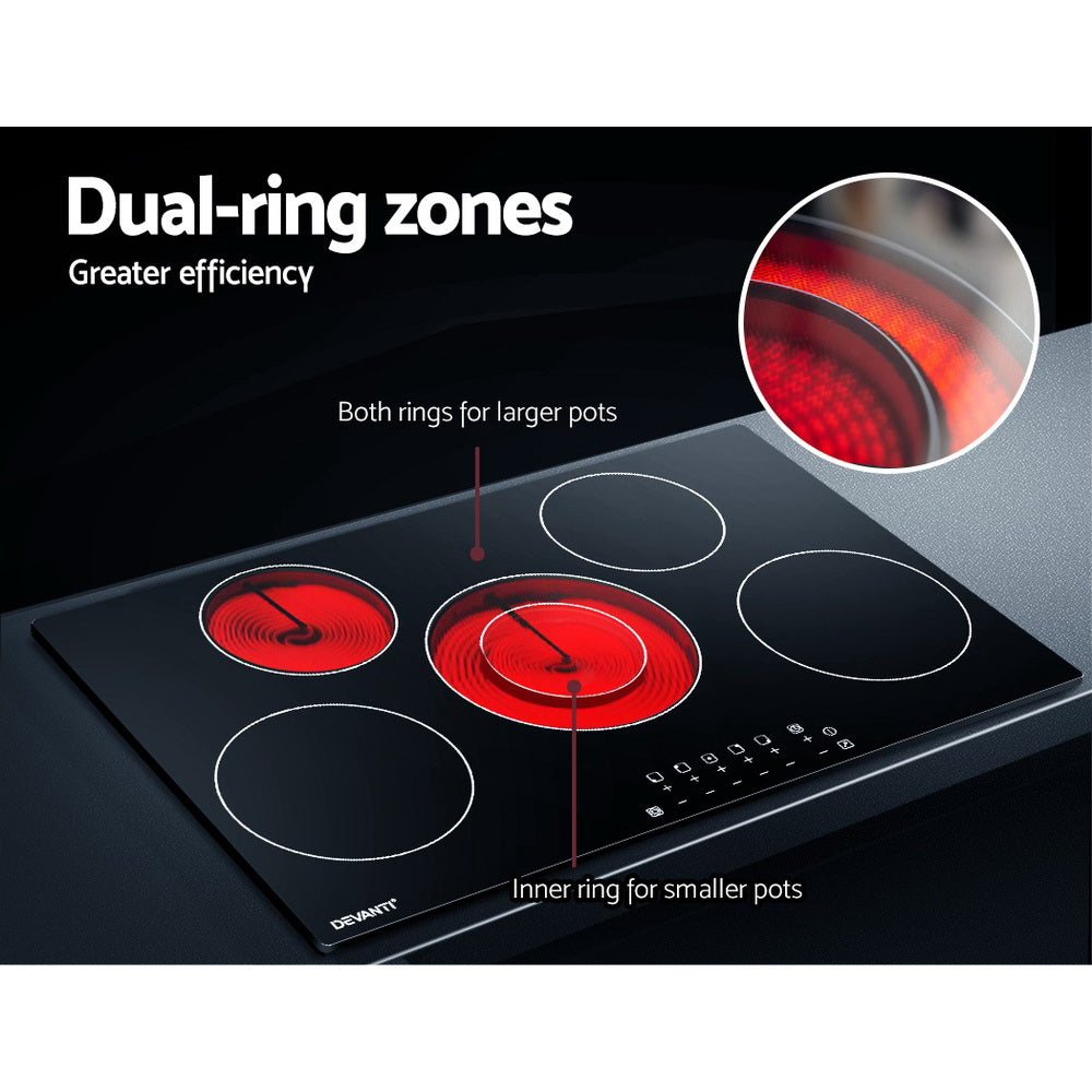 Devanti Electric Ceramic Cooktop 90cm CCT-B-5B-6Z-TOUCH-BK