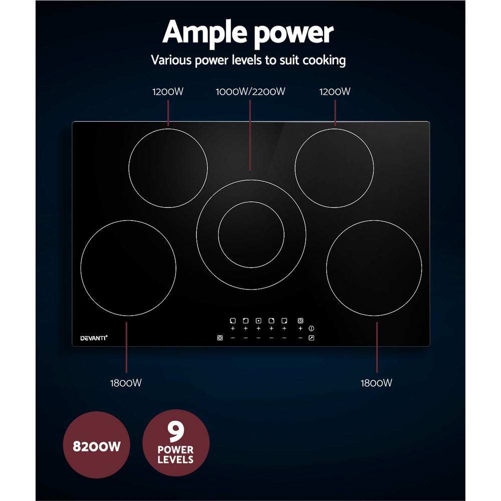 Devanti Electric Ceramic Cooktop 90cm CCT-B-5B-6Z-TOUCH-BK