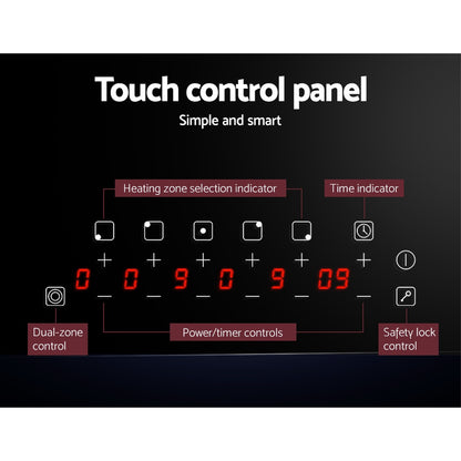 Devanti Electric Ceramic Cooktop 90cm CCT-B-5B-6Z-TOUCH-BK