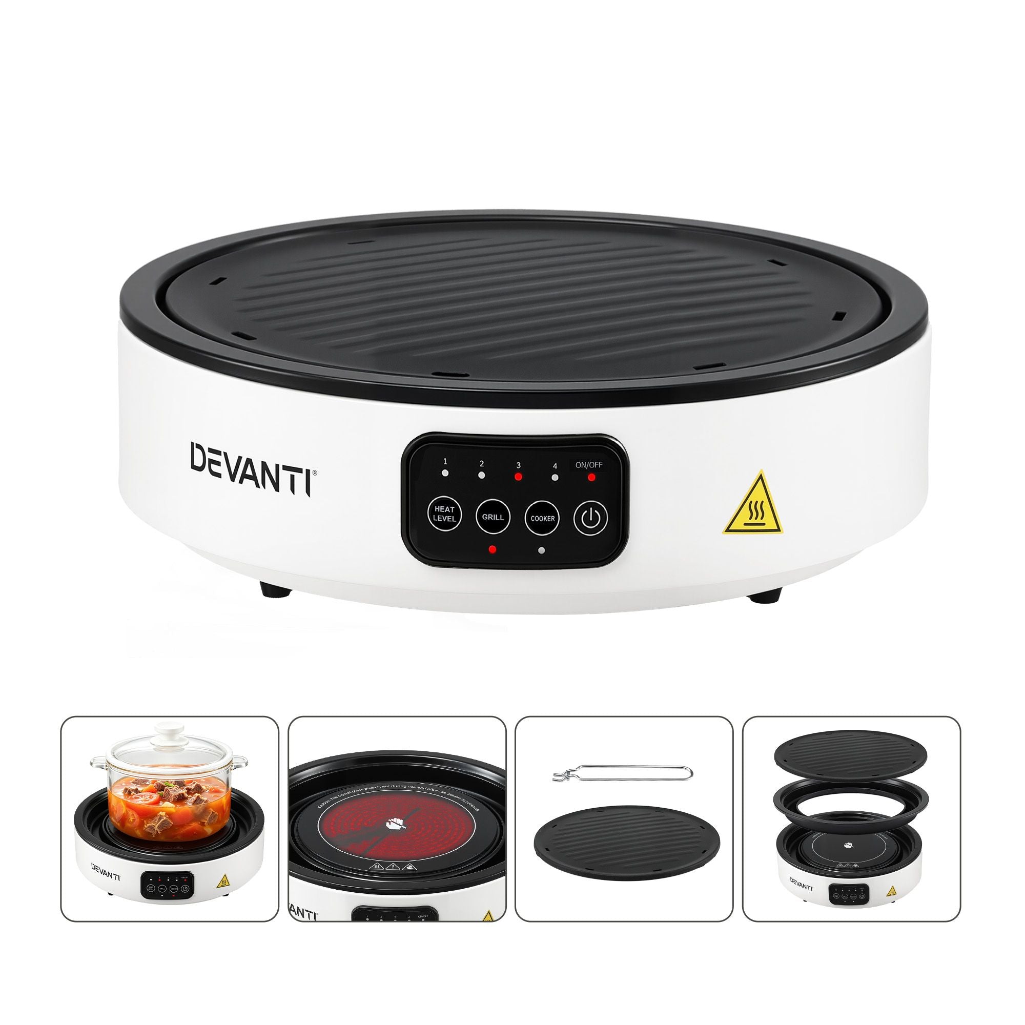 Devanti Ceramic Cooktop Electric Hot Plate Countertop Grill Cooker White