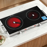 Devanti Portable Ceramic Cooktop Dual Burner Electric Hot Plate 2800W Black