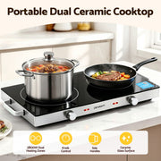 Devanti Portable Ceramic Cooktop Dual Burner Electric Hot Plate 2800W Black