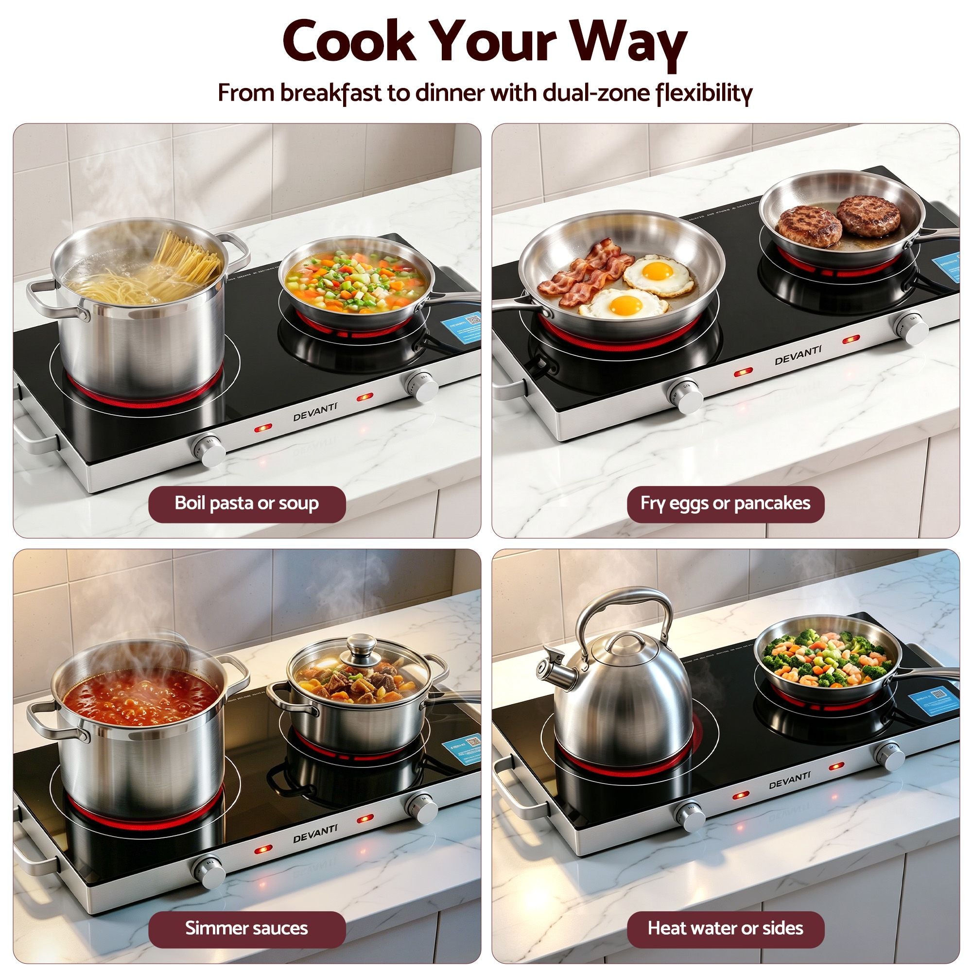 Devanti Portable Ceramic Cooktop Dual Burner Electric Hot Plate 2800W Black