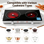 Devanti Portable Ceramic Cooktop Dual Burner Electric Hot Plate 2800W Black