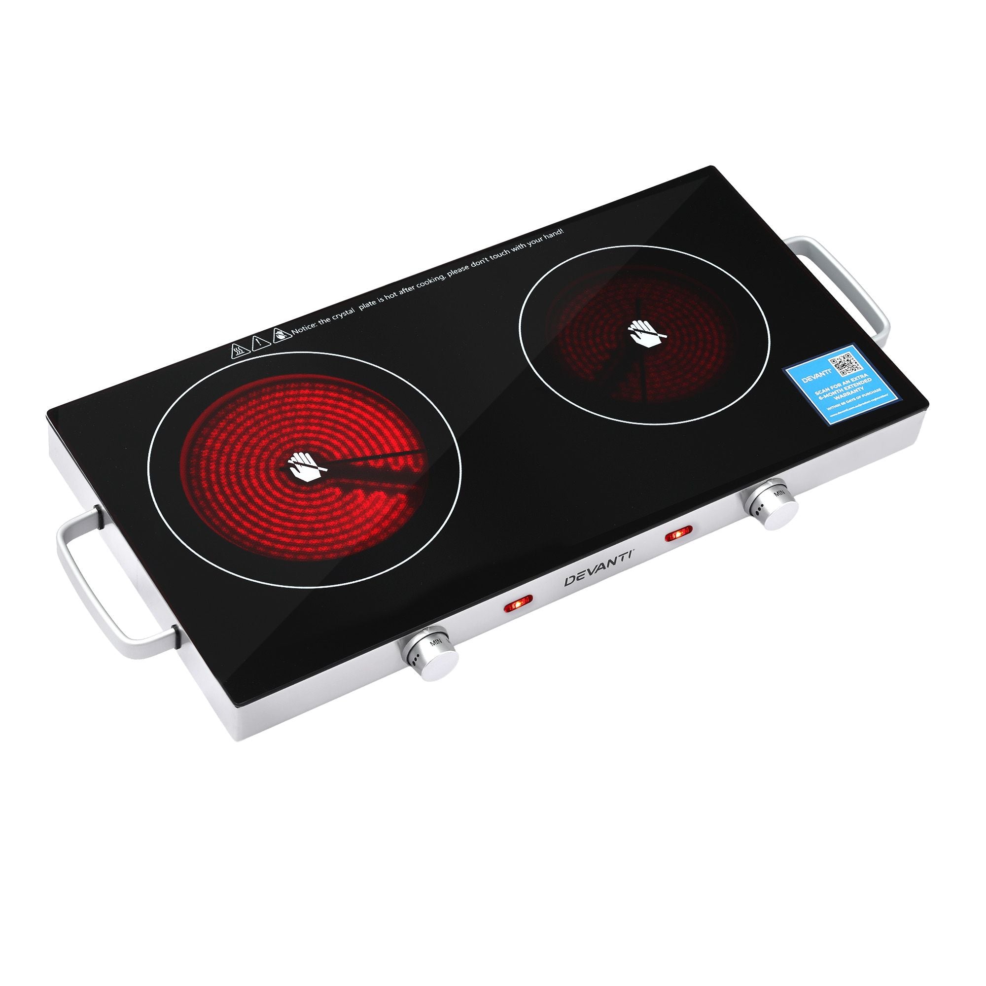 Devanti Portable Ceramic Cooktop Dual Burner Electric Hot Plate 2800W Black